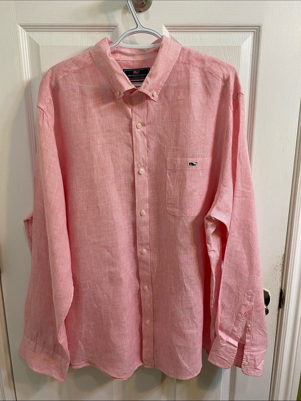 Vineyard Vines Linen Classic Fit Tucker Shirt Pink Pinstriped Men’s Size XL